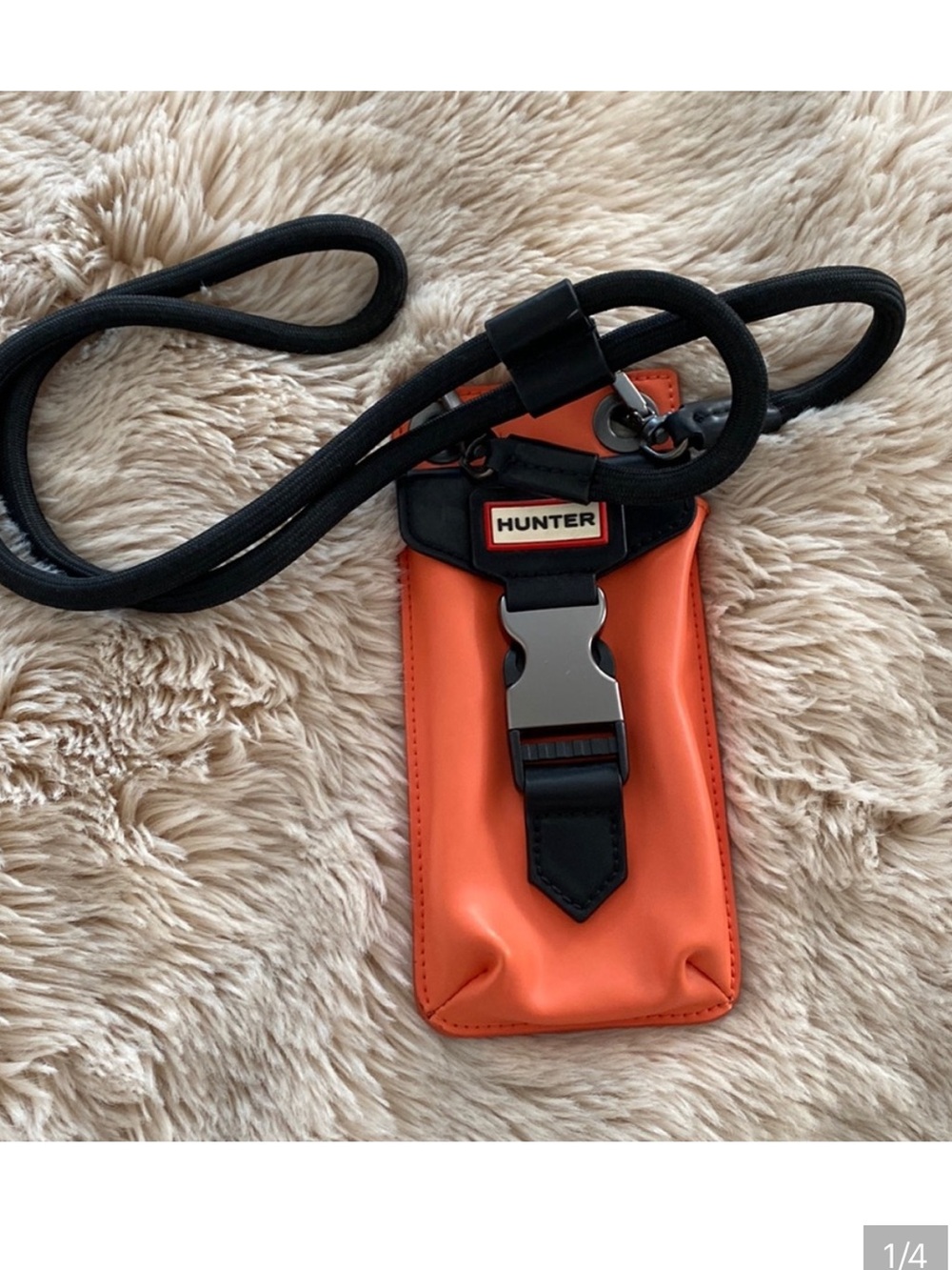 Hunter Orange Crossbody Phone Pouch with Black Strap
